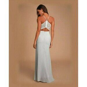 Lulus Womens Story Of A Starry Night Backless Lace Maxi Sheer Bodice Dress Sz XS